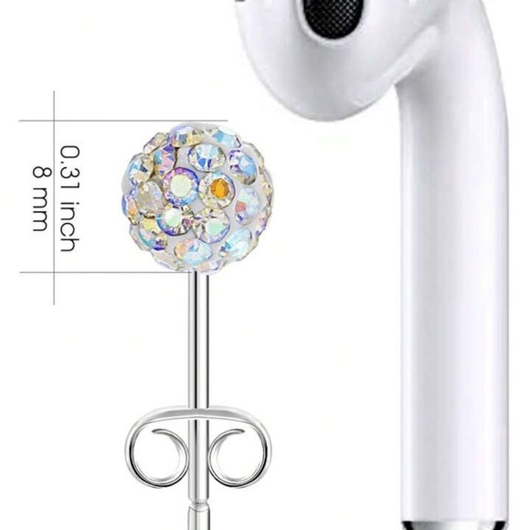 8mm Sparkling Color Full Rhinestone Bead, Elegant Iridescent Disco Ball Earrings - Picture 3 of 9